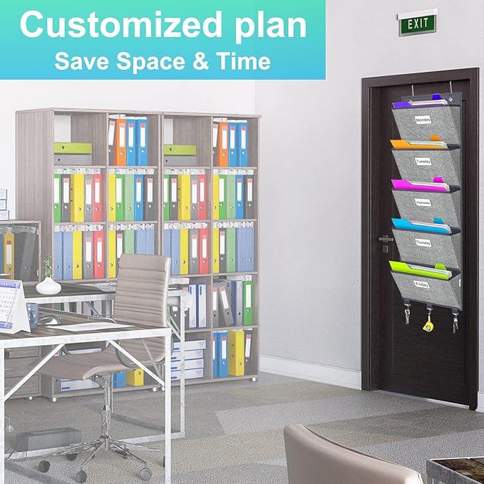 homyfort Over the Door Wall File Organizer, Hanging File Folders Organizer with 5 Large Pockets for Office and Back to School Supplies, Papers, Charts, Mails, Magazine Storage and Organization-NeatNest