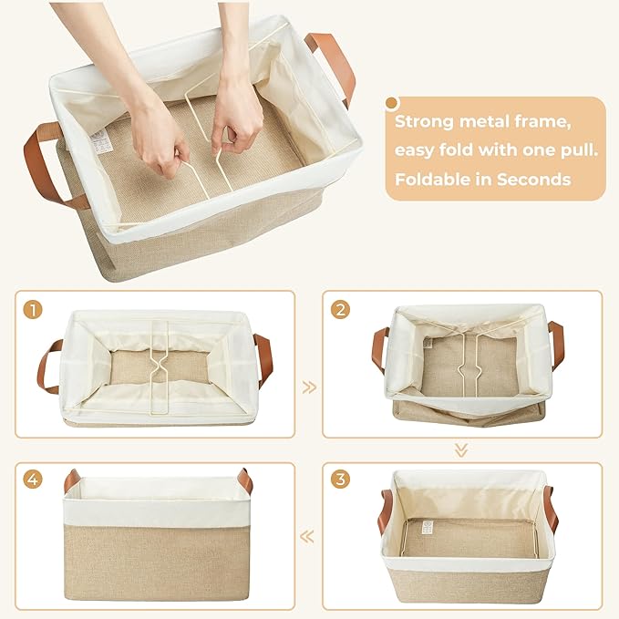 GRANNY SAYS Storage Baskets for Shelves, Closet Organizer Bins, Clothes Storage Bins with Metal Frame, Large Baskets for Organizing and Storage, Collapsible, Khaki, 2-Pack-NeatNest