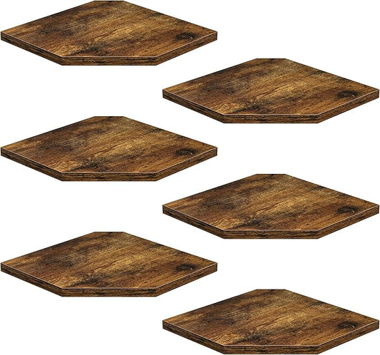 Corner Shelf Wall Mount, Floating Corner Shelves, Set of 6 Corner Wall Shelf Organizer, Rustic Wood Wall Storage Display Shelves for Living Room Bedroom Bathroom Kitchen, Rustic Brown-NeatNest