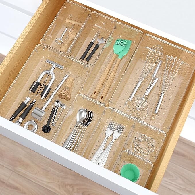 28 PCS Clear Plastic Drawer Organizers Set, 4 Size Desk Drawer Organizer Trays for Makeup, Jewelry, Kitchen Utensils, Gadgets and Office Accessories-NeatNest