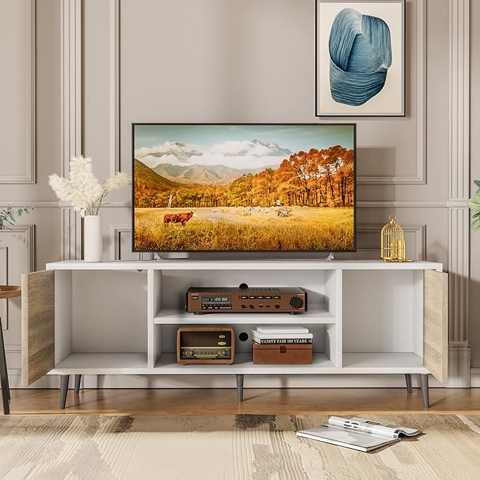 JUMMICO TV Stand for 65 Inch TV, Mid Century Modern TV Stand, Entertainment Center with Storage Cabinet and Open Shelves, TV Console Table Media Cabinet for Living Room, Bedroom and Office (Oak)-NeatNest