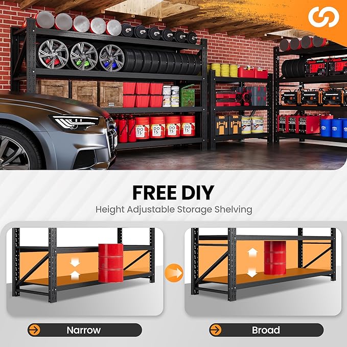75” W Heavy Duty Metal Shelf, 8000LBS Metal Garage Shelving Units, 4 Tier Storage rack shelves, Steel Industrial Shelving , Adjustable Standing Shelf for Basement/Warehouse 75"W x 24"D x 70"H, Black-NeatNest