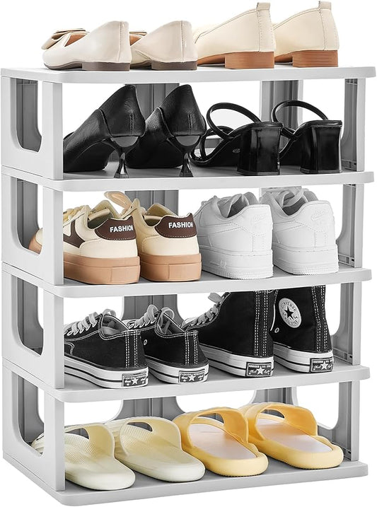 TRZZ 5-Tier Small Shoe Rack, Vertical Narrow Stackable Organizer with Removable Partition, Efficient Shoe Storage for Closet, Entryway, and Small Spaces (Grey)-NeatNest