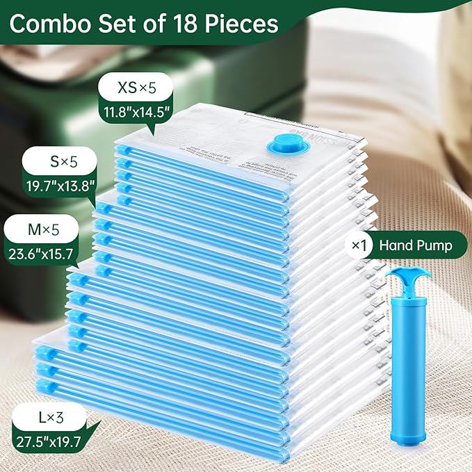 Compression Bags - Space Saver & Travel Essentials, Vacuum Seal Bags for Clothing & Luggage (18 Combo Pack)-NeatNest
