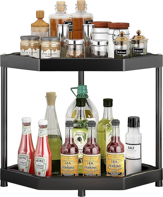 Kitchen Corner Shelf Countertop 2 Tier Bathroom Counter Organizer Cabinet Corner Storage Shelf Spice Rack Makeup Organizer Under Sink Organizer Black-NeatNest