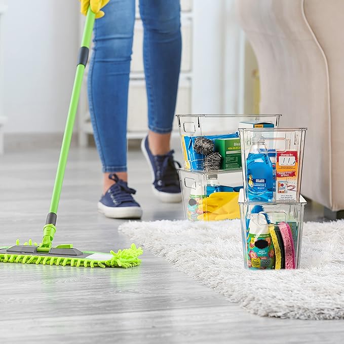 ClearSpace Modern Plastic Storage Bins with Lids Perfect Kitchen Organization or Pantry Fridge Organizer, 8 Pack, Transparent, Rectangular, 12.5" x 6" x 7", 9L Capacity, 8 Compartments-NeatNest