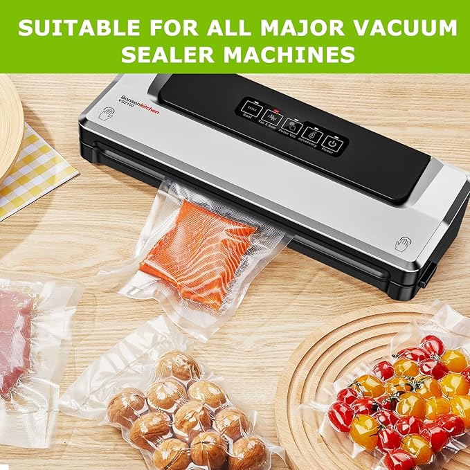 Bonsenkitchen Vacuum Sealer Bags,400 Quart 8" x 12" Precut Food Sealer Bags, Commercial Grade, BPA Free, Heavy Duty, Customized Size Vacuum Bags for Vac Storage, Meal Prep or Sous Vide Cooking, VB14-NeatNest