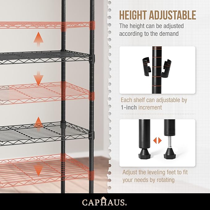 CAPHAUS NSF Black Adjustable 3-Tier Shelf Wire Shelving Unit w/Liner, Garage & Basement Storage Organizer, Metal Steel Shelves-NeatNest