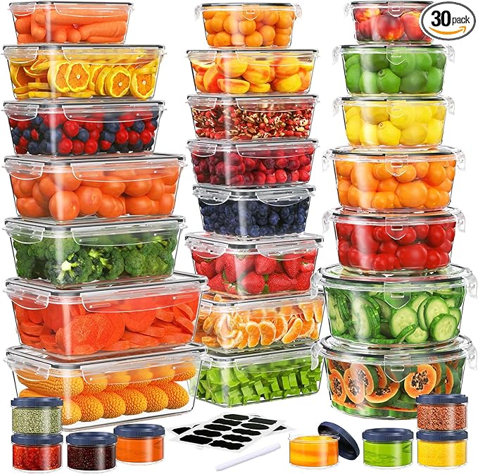 60-Piece Large Food Storage Containers Set - Leakproof, BPA-Free Plastic with Lids Airtight for Kitchen Storage and Organization Reusable with Labels Pen- Microwave Dishwasher Freezer Safe-NeatNest