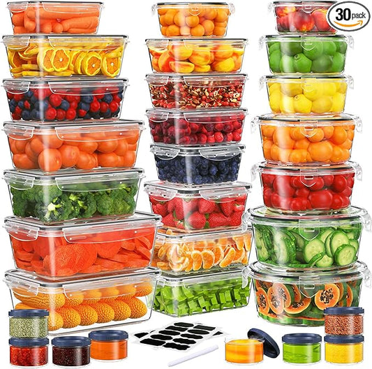 60-Piece Large Food Storage Containers Set - Leakproof, BPA-Free Plastic with Lids Airtight for Kitchen Storage and Organization Reusable with Labels Pen- Microwave Dishwasher Freezer Safe-NeatNest