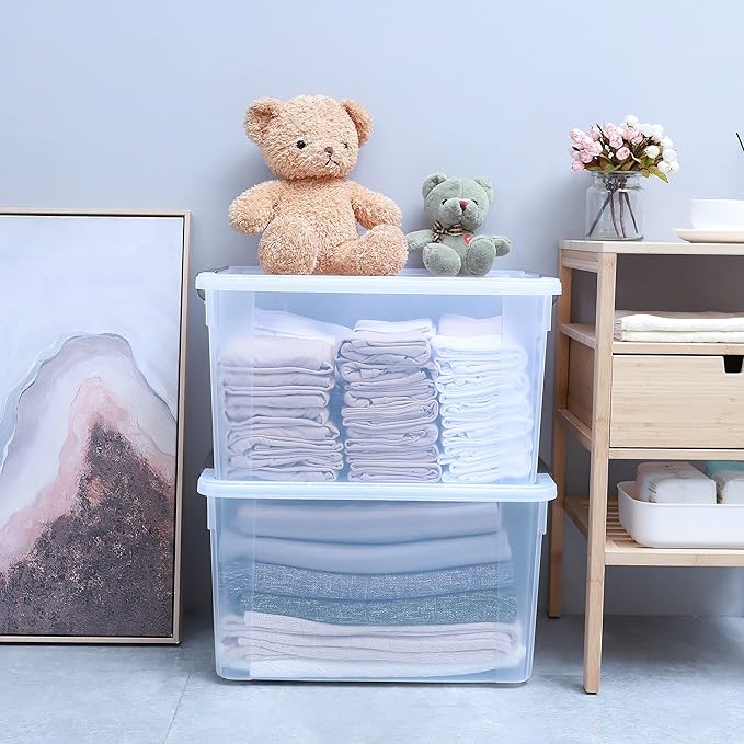 Citylife 58.1 QT Plastic Storage Bins with Latching Lids Stackable Storage Containers for Organizing Large Clear Storage Box for Garage, Closet, Kitchen, 8 Packs-NeatNest