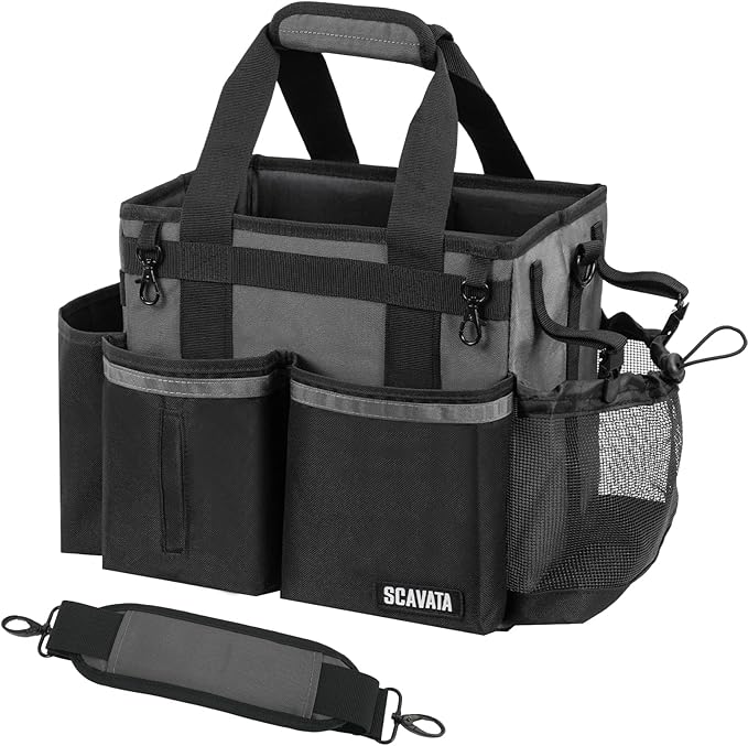 Compact Wearable Cleaning Caddy, Small Cleaning Caddy Supplies Organizer with Handle & Shoulder Straps for Housekeepers, Under Sink & Car Cleaning Tool Organizers Bag (DarkGrey)-NeatNest