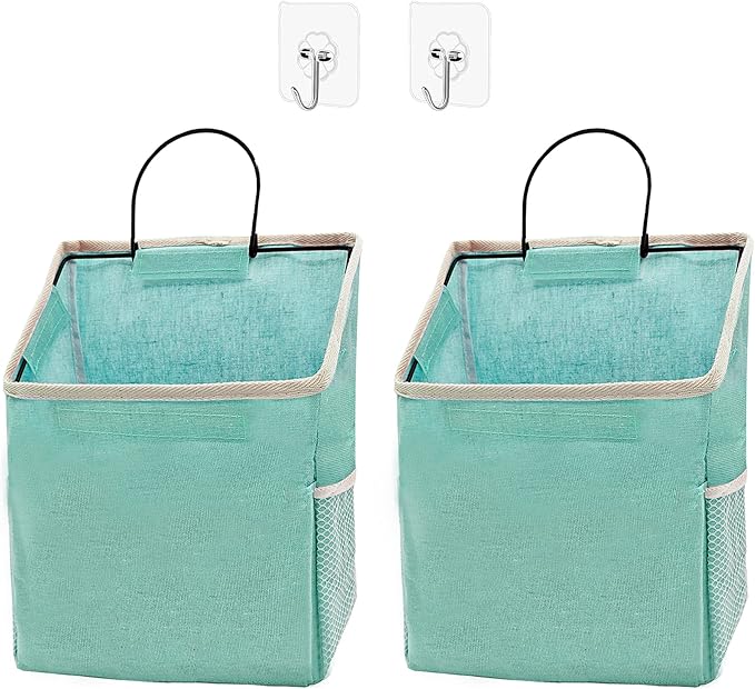 2 Pack Wall Hanging Storage Bag, Hanging Organizer Bag with Sticky Hook, Wall Organizer for Dormitory Bathroom Bedroom Kitchen (Green)-NeatNest