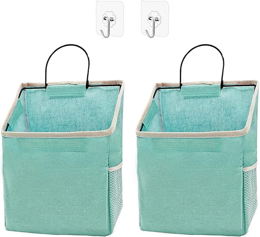 2 Pack Wall Hanging Storage Bag, Hanging Organizer Bag with Sticky Hook, Wall Organizer for Dormitory Bathroom Bedroom Kitchen (Green)-NeatNest