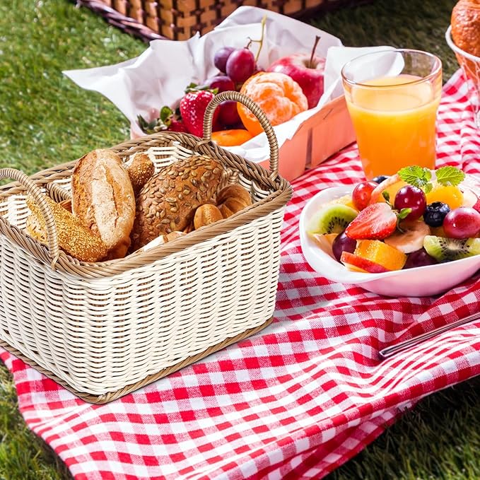 Cabilock Wicker Flatware Organizer, Cutlery Holder for Countertop, Woven Cutlery Storage with Handles, 4 Compartments Utensil Tableware Basket-NeatNest