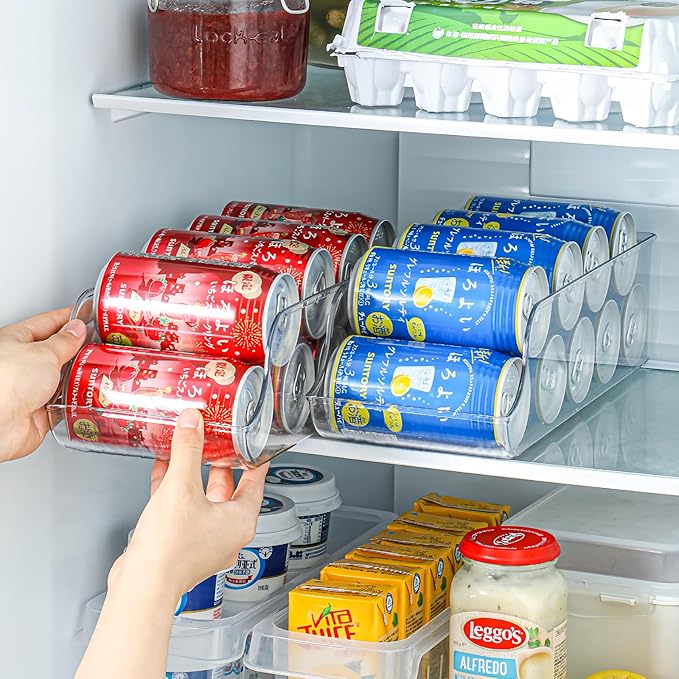 2 Pack Soda Can Organizer, Refrigerator Beverage Organizer with Sliding Tray, Suitable for Refrigerator/Cabinet/Countertop Soda Can (2 PACK)