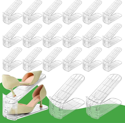 Shoe Slots Organizer, Clear Shoe Stacker for Closet Adjustable Shoe Rack Storage Space Saver,Shoes Display Shelf Shoes Holder for Organization,20 Pack-NeatNest