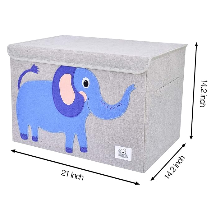 CLCROBD Foldable Large Kids Toy Chest with Flip-Top Lid, Collapsible Fabric Animal Toy Storage Organizer/Bin/Box/Basket/Trunk for Toddler, Children and Baby Nursery (Elephant)-NeatNest