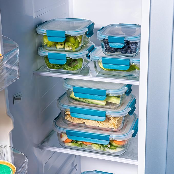 GC Glass Food Storage Containers with Airtight Lids-Glass Meal Prep Containers/Bento Box/Microwave Freezer Dishwasher Safe-Glass Lunch Box for Kitchen,Stackable,Large Capacity, BPA Free