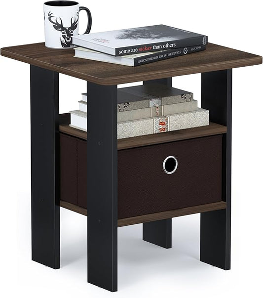 Furinno Andrey End Table / Side Table / Night Stand / Bedside Table with Bin Drawer, Columbia Walnut/Dark Brown,1-Pack, Center Bin