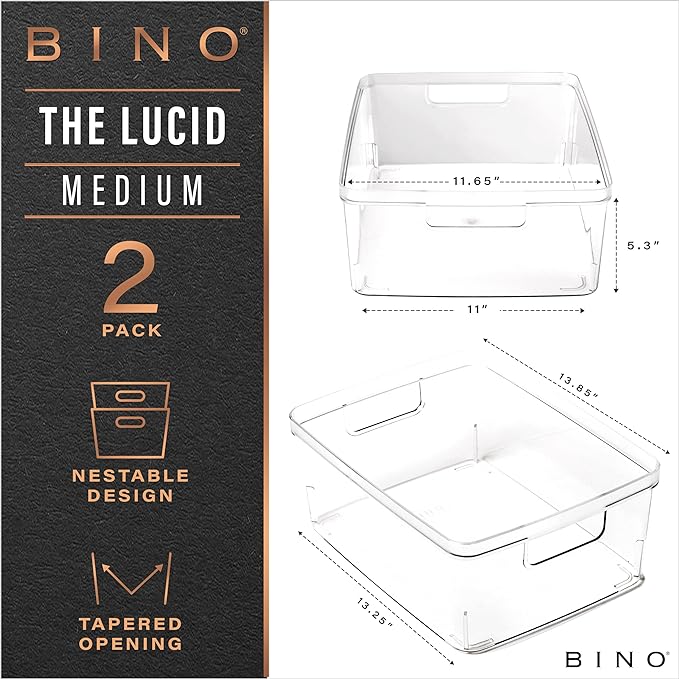 BINO | Plastic Storage Bins, Medium - 2 Pack | THE LUCID COLLECTION | Multi-Use Built-In Handles | BPA-Free | Clear Storage Containers | Fridge Organizer | Pantry & Home Organization-NeatNest