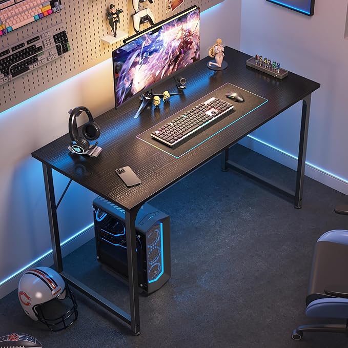 Huuger Modern Simple Office Desk, 40 Inch Gaming Desk with Storage, Black Metal Frame, Large Legroom-NeatNest
