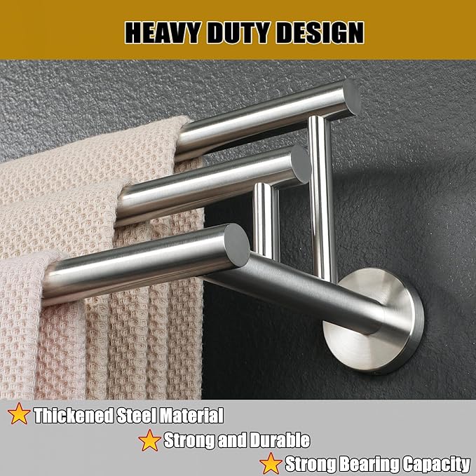 Alise Bath Towel Bars,3-Tiers Ladder Towel Rack Wall Mount Towel Rod,SUS304 Stainless Steel Towel Holder,Space-Saving Towel Hanger,Towel Hooks for Bathroom,Brushed Nickel Towel Rail,GYT6903-LS