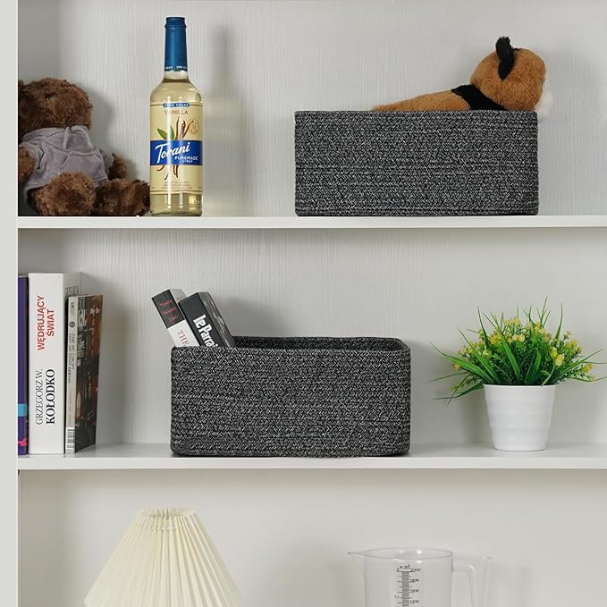 3-Pack Storage Baskets for Organizing | Woven Shelf Toy Basket | Rope Baskets for Gifts Empty | Closet Organizer Bins with Handles | Cube Decorative Box | 13.7×7.1×6.7” | Mixed Black-NeatNest
