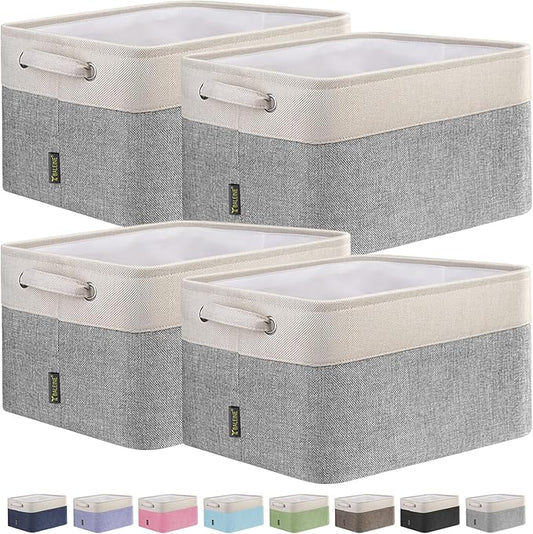 BALEINE 4 Pack Fabric Storage Bins for Shelves, Linen Storage Baskets for Organizing, Decorative Closet Bins for Clothes, Home (Grey, 15"x11"x9.5")-NeatNest