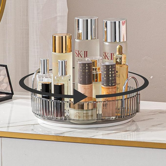 Rotating Makeup Organizer for Vanity, High-Capacity Skincare Clear Make Up Storage Perfume Organizers Cosmetic Dresser Organizer Countertop 360 Spinning (Gray, 1 Tier)-NeatNest