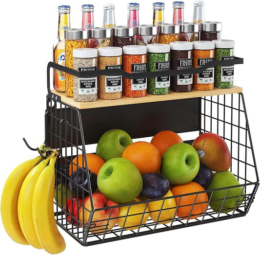 Magnetic Shelf for Fridge with Wider & Thicker Magnet, 1 Pack Refrigerator Organizer Storage Basket for Fruit, Onion, Potato, Spice Rack, Kitchen, Laundry, Pantry (Black, 13.77" x 6.77" x 11.81")