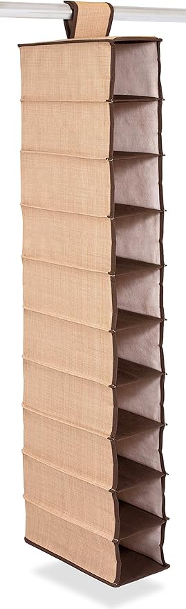 Internet’s Best 10 Tier Hanging Shoe Organizer - Narrow Shelf Closet Shoe Rack - Footwear Storage - Brown (Beige)-NeatNest