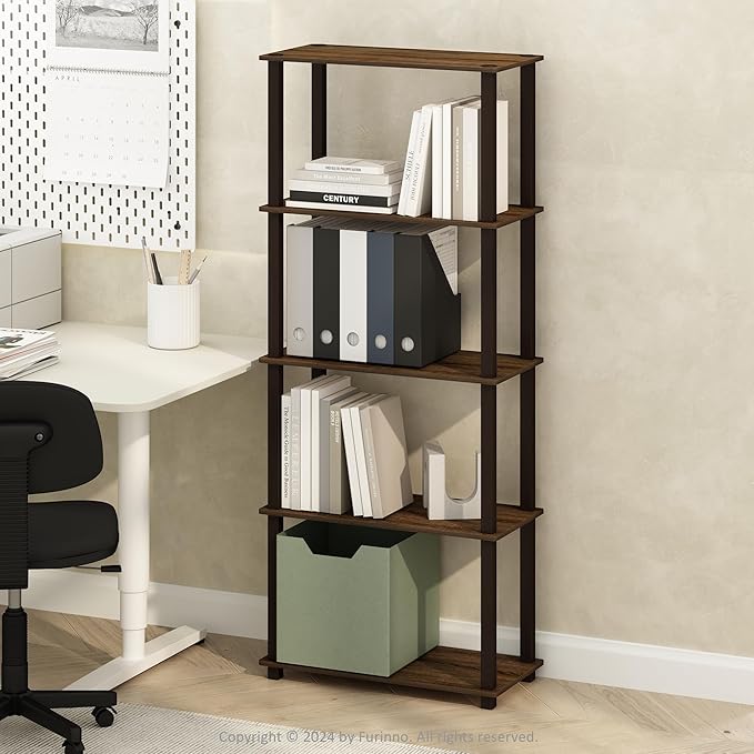 Furinno Turn-S-Tube 3-Tier Compact Multipurpose Shelf Display Rack with Square Tube, Black Walnut/Brown, Set of 2-NeatNest