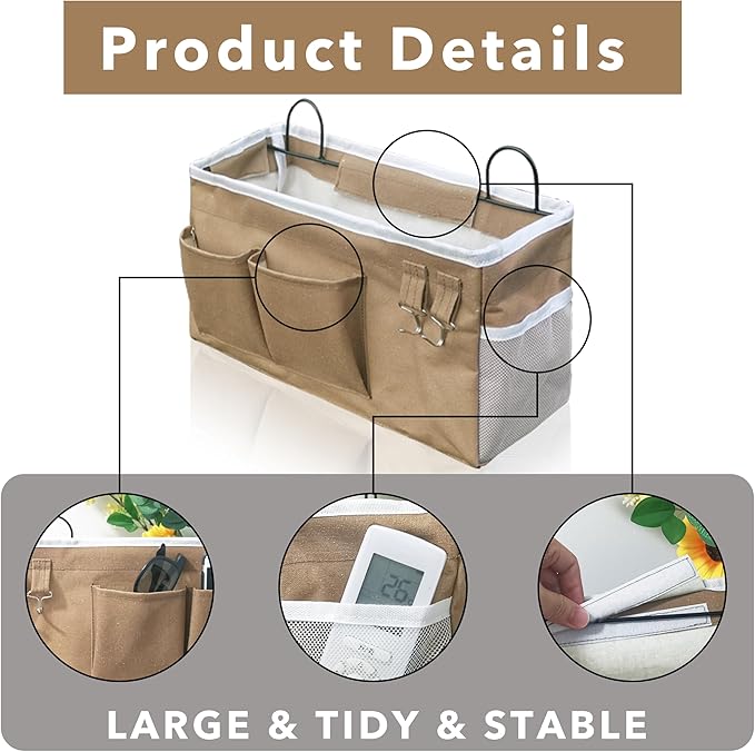 2pcs Large Wall Hanging Organizer Bag, Linen Fabric Door Hanging Storage Baskets with Pockets, Waterproof Bin for Kitchen, Bedroom, Office, RV Camper (Khaki)-NeatNest