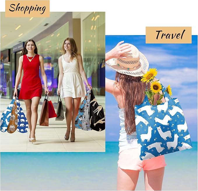 BeeGreen Shopping Bags Cloth Grocery Bags Foldable Travel Bag Tote Bags Bulk - Reusable Gift Bags with Handles (6 Pack) - Heavy Duty Large Washable Animal Holiday Design for Women Travel & Groceries-NeatNest