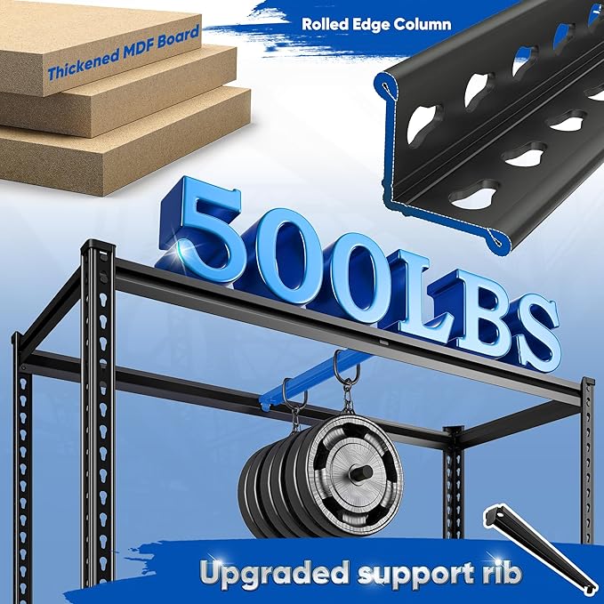40" W Garage Shelving, 4 Tier Storage Shelves Load 2000 lbs, Adjustable Garage Shelves, Metal Shelving Unit for Warehouse, Basement, Pantry, 40" Wx 16" D x 60" H, Black-NeatNest