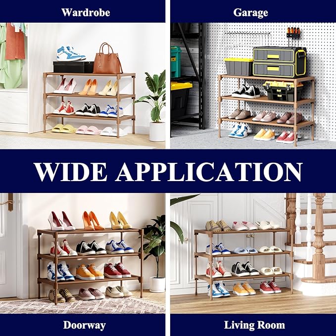 Kitsure Shoe Rack - Non-Woven Shoe Rack Shelf, Shoe Organizer for Closet, Entryway, Garage & Corridor, Stackable Shoe Shelves, Medium, Brown