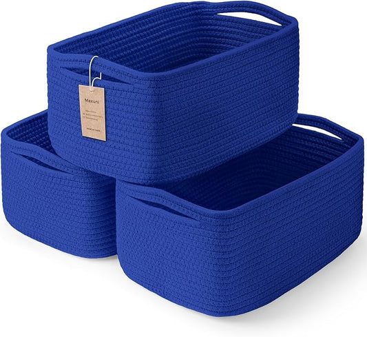 3-Pack Storage Baskets for Organizing | Woven Shelf Toy Basket | Rope Baskets for Gifts Empty | Closet Organizer Bins with Handles | Cube Decorative Box | 13.7×7.1×6.7” | Klein Blue-NeatNest