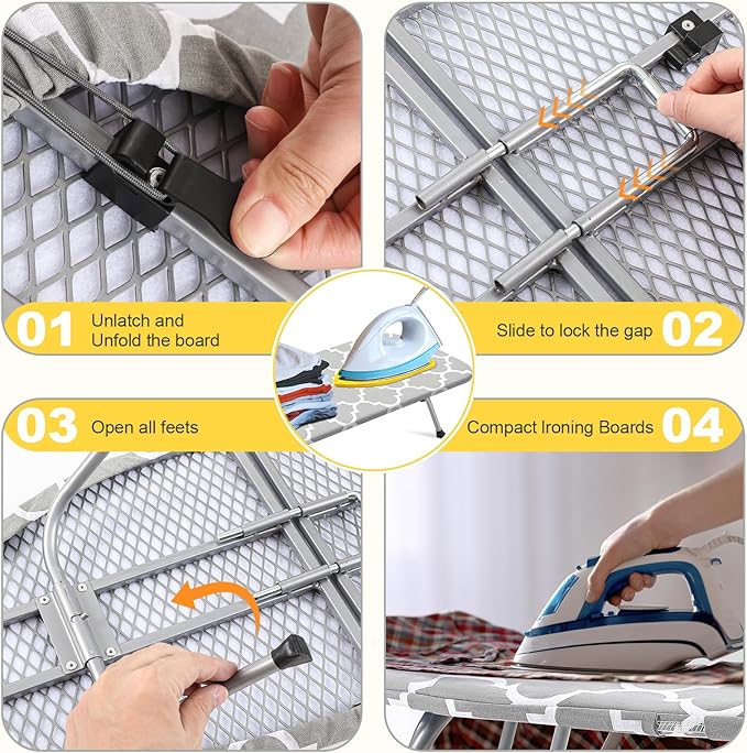 Chunful Tabletop Ironing Board with Iron Rest 32 x 12 Inch Small Compact Travel Foldable Ironing Board with Silicon Mat Portable Non Slip Feet Table for Dorm and Small Space(Fresh,Light Gray)
