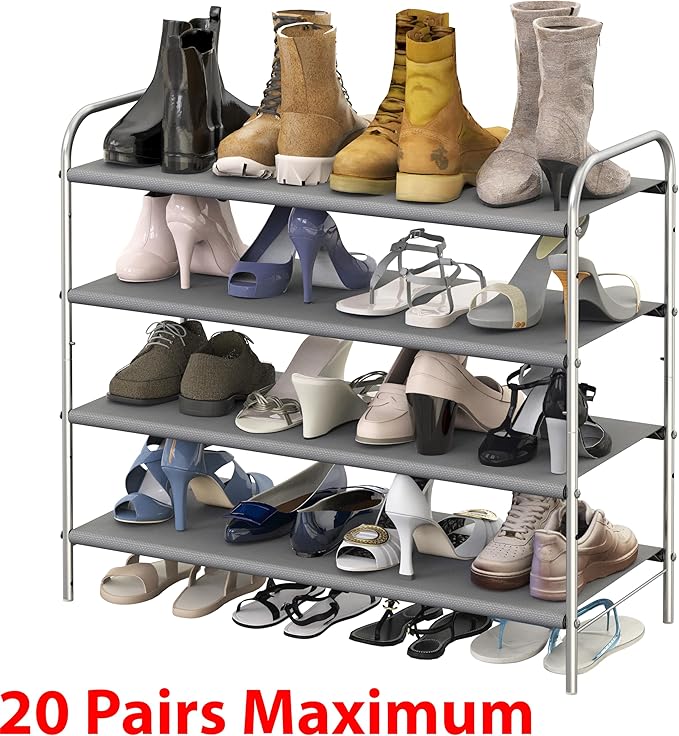 Simple Houseware 4-Tier Shoe Rack Storage Organizer 20-Pair, Grey-NeatNest