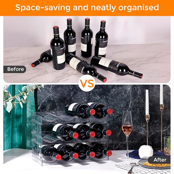 BoxedHome Plastic Water Bottle Organizer and Wine Rack Storage Holder for Inside Cabinet, Kitchen Countertop, Table Top, Pantry, Bars, Cabinets, Fridge - Clear (3 Tier 12 Containers)-NeatNest