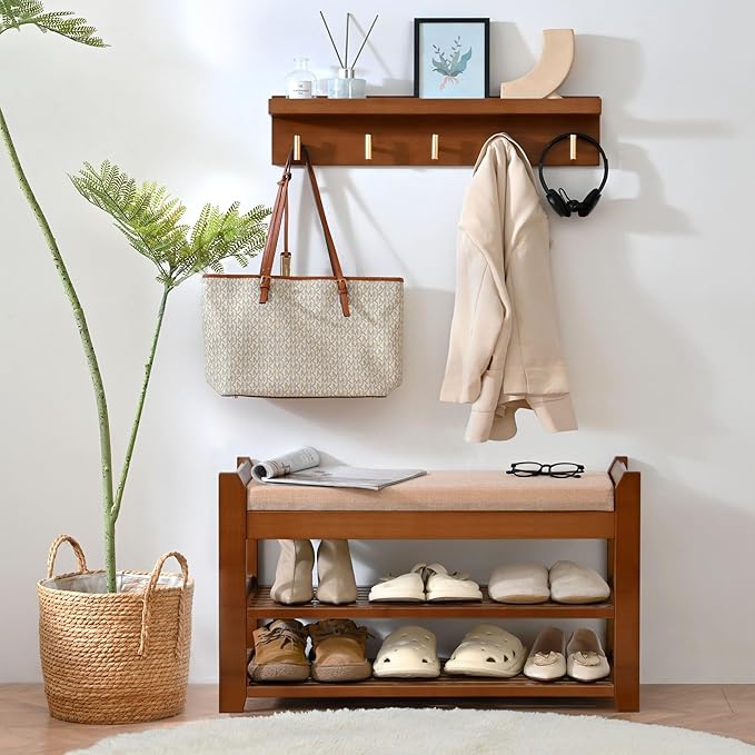 Shoe Rack for Front Door Entrance, 28” Entryway Bench with Coat Rack, Hall Tree Shoe Bench with Storage for Entry, Hallway, Bedroom, Living Room-NeatNest