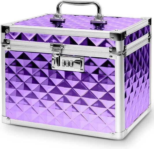 Medication Combination Lock Boxes with Code for Personal Items, Medicine Lockbox for Documents 10 x 7.25 x 7.75 Inches Plaid Purple