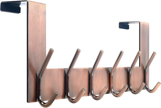 WEBI Over The Door Hooks for Hanging,Door Hanger:Over The Door Towel Rack,Over Door Coat Rack Door Coat Hanger,6 Hooks for Hanging Towels,Clothes,Hats,Behind Back of Bathroom,Antique Copper