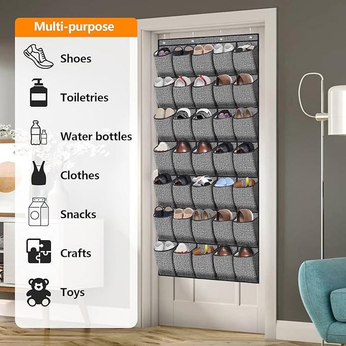 35 Pockets Over the Door Shoe Organizer, Hanging Door Shoe Rack for Closet, Large Shoe Storage Holder Zapateras Organizer for Shoes (Black)-NeatNest