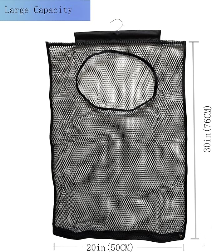 Hanging Mesh Laundry Hamper (30in*20in*2in) Large Dirty Clothes Bag, Can Be Used Behind The Door & Closet & Caravan& Bathroom (Black)-NeatNest