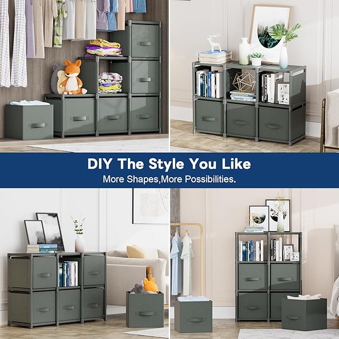 Mavivegue 6 Cube Storage Organizer, Closet Organizers and Storage, Cube Storage Shelf, Easy to Assemble with Storage Drawers, DIY Closet Cube Organizer for Living Room, Bedroom, Dorm Room-Gray, Grey