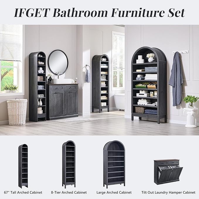 71" Tall Arched Shoe Storage Cabinet, 7 Tiers 28 Pairs Wooden Shoe Rack with 3 Adjustable Shelves, Freestanding Shoe Closet Shelf Organizer for Entryway, Hallway, Living Room (Dark Grey)-NeatNest