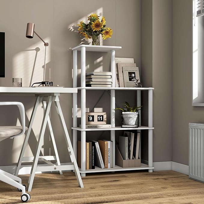 HOMES: Inside + Out Apexa Modern 5-Cube Ladder Shelving Units, Collectibles Display Shelves, Easy Assembly Standing Shelf, Home Storage Organizer for Living Room, Bedroom, Office, Taupe Grey