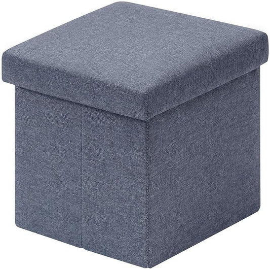 B FSOBEIIALEO Storage Ottoman Cube, Linen Small Foot Seat, for Living Room, Bedroom, Home Office, Dorm Storage Footrest Blue 11.8"x11.8"x11.8"
